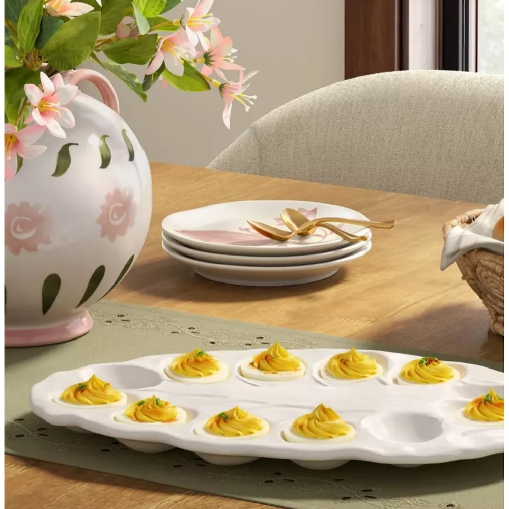 Target Threshold Cabbage Radicchio White Ceramic Egg Serving Platter Stoneware